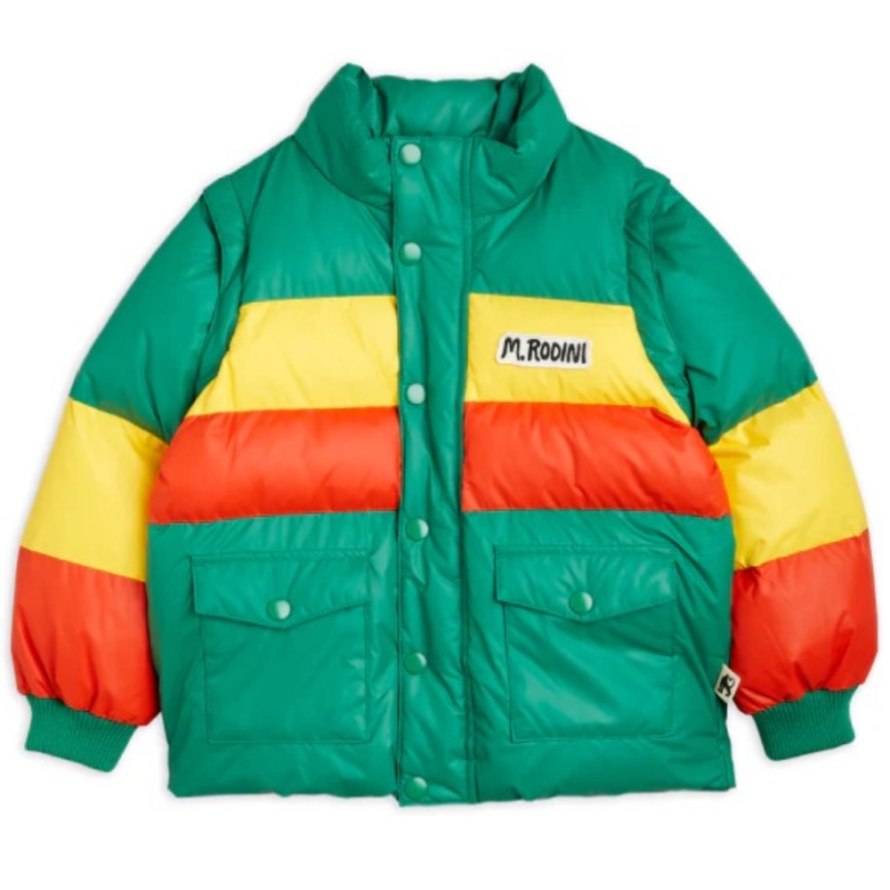 Mini Rodini Zipper Sleeve Puffer Jacket Green, size 7-9 yr, 128/134
